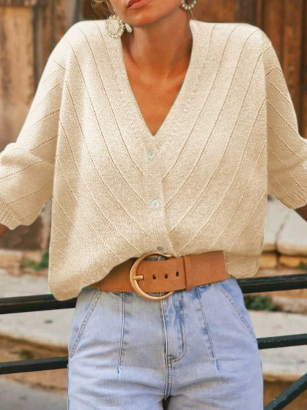 ZARA Women Chic French Collar Single Breasted Textured Knit Cardigan